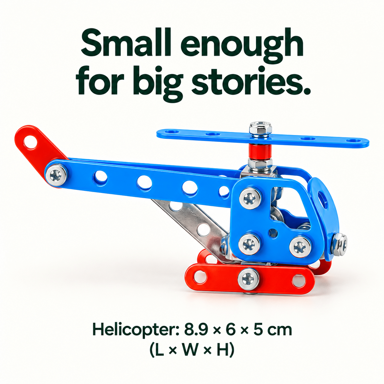 Mini helicopter dimensions: 8.9 by 6 by 5 cm