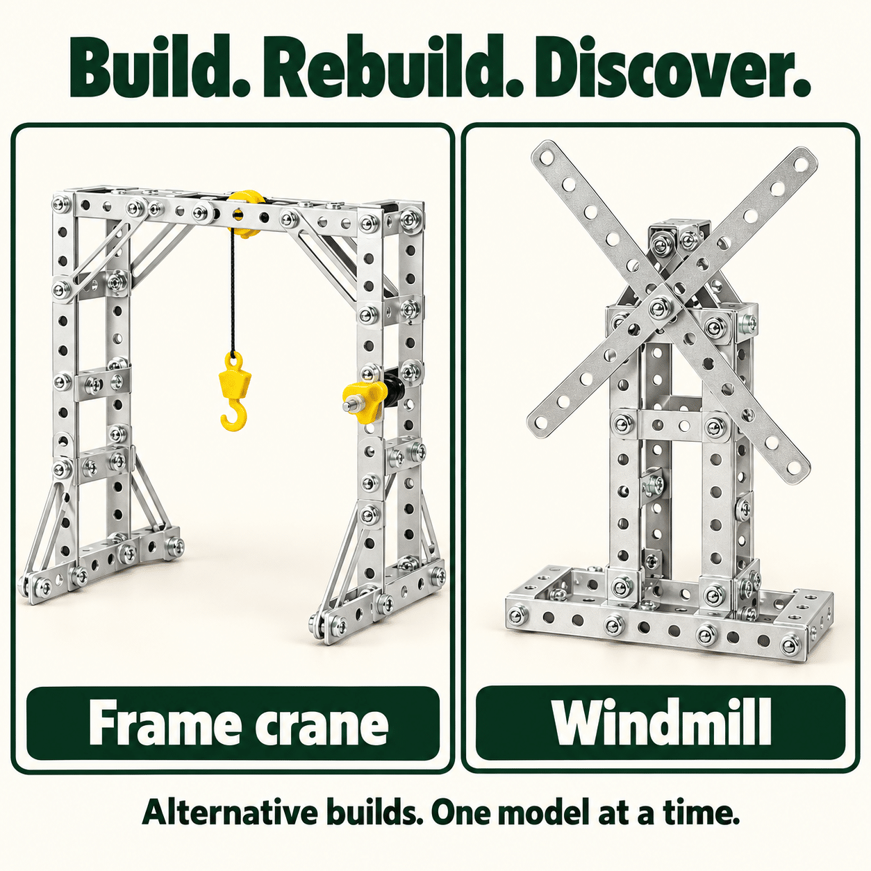 Two alternative builds: frame crane and windmill, built separately