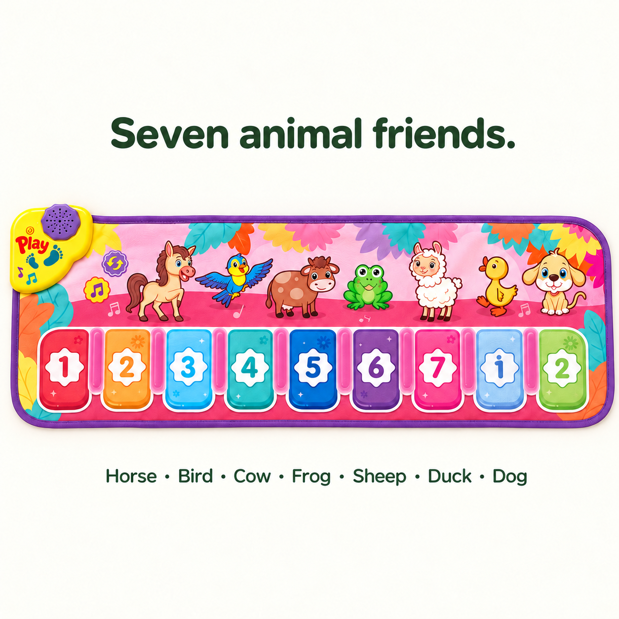 Animal Piano Music Mat - DW601-2 7 Seven animal sounds: horse, bird, cow, frog, sheep, duck and dog
