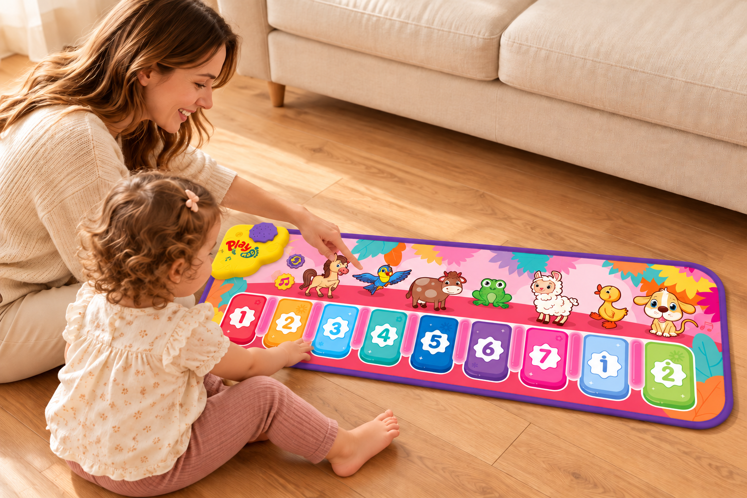 Animal Piano Music Mat - DW601-2 9 Parent and toddler exploring animal sounds together