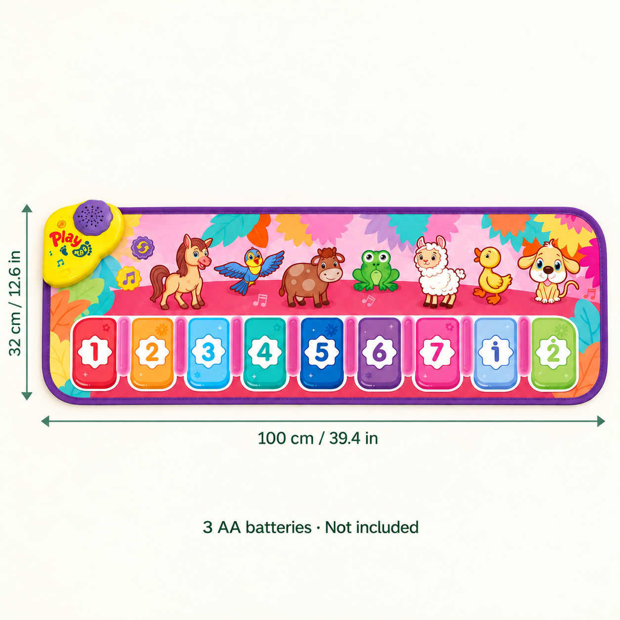 Animal Piano Music Mat - DW601-2 10 100 by 32 cm piano mat; three AA batteries required